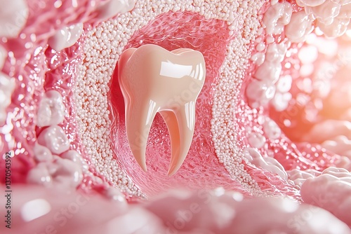 Cross-Sectional Diagram of Healthy Human Tooth in Gums, Enamel, Root, Crown, and Nerve for Patient Education, Dental Clinic Visual Aid, Anatomy, Dentistry, Oral Health