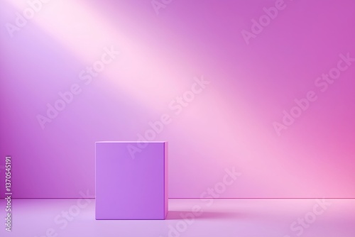 Abstract Blue and Purple Technology Background with Geometric Cube Podium, Digital Data, Spotlight Lighting, Futuristic Tech Design