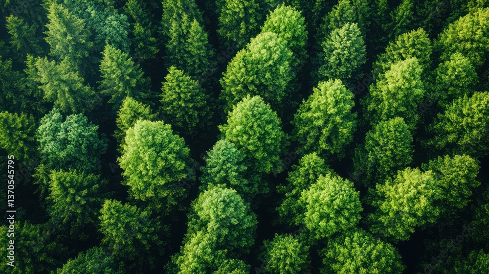 Dense forest canopy from above, showcasing lush greenery. Aerial view. Possible use nature, environment, sustainability Dense forest canopy from above, showcasing lush greenery. Aerial view. Possible use nature, environment, sustainability