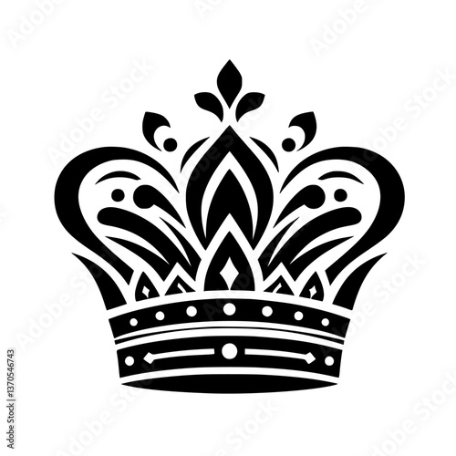 Tribal Crown Vector Illustration, Black and White, Isolated