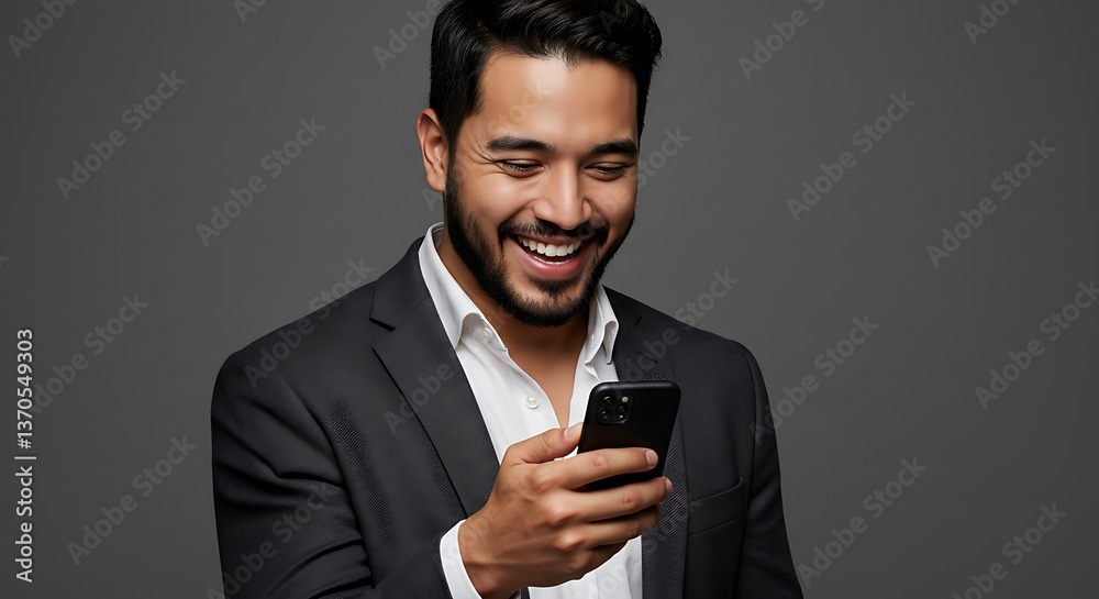 Smiling Businessman Using Smartphone in Studio with Dark Background Portrait Smiling Businessman Using Smartphone in Studio with Dark Background Portrait