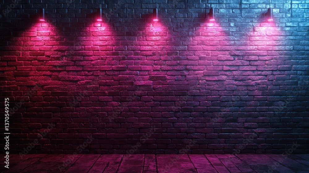 Naklejka premium Neon Lights on Brick Wall: A Vibrant Pink and Blue Backdrop