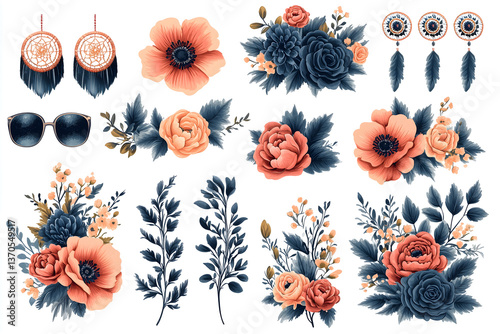 Wallpaper Mural Floral Elegance and Accessory Ensemble: A captivating arrangement of botanical elements and stylish accessories that seamlessly merges floral beauty with personal adornment. Torontodigital.ca