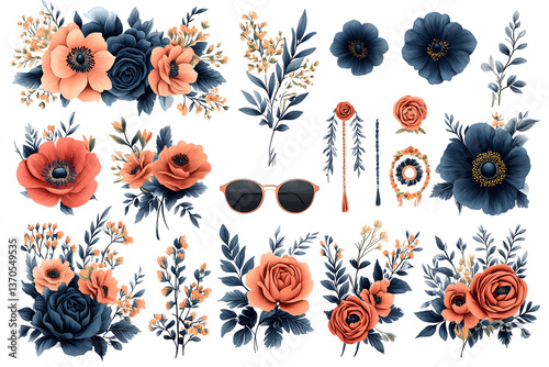 Wallpaper Mural Floral Elegance Collection: A stunning artistic collection featuring a variety of exquisite floral arrangements. Delicate flowers in various colors, including roses, and more. Torontodigital.ca