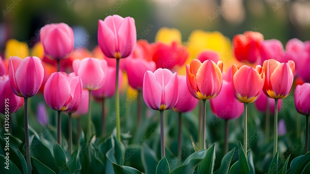 A vibrant field of colorful tulips blossoms in the sptime sun showcasing a stunning array of pink, red, and yellow flowers. A vibrant field of colorful tulips blossoms in the sptime sun showcasing a stunning array of pink, red, and yellow flowers.