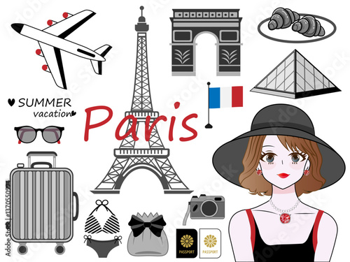 旅行■旅行素材と女性のイラスト