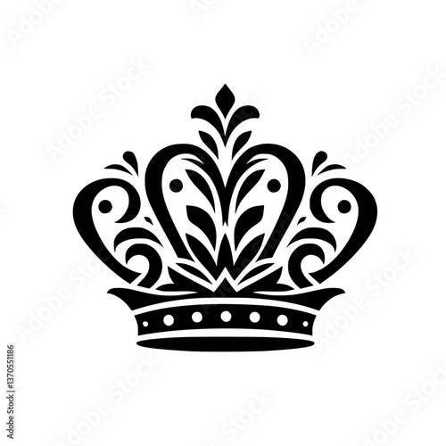 Ornate Black & White Crown Illustration - Royalty, Elegance