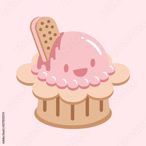 Pastel Ice Cream with Cookie Illustration