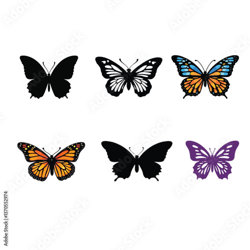 Wallpaper Mural beautiful butterfly silhouette set isolated on transparent background. Torontodigital.ca