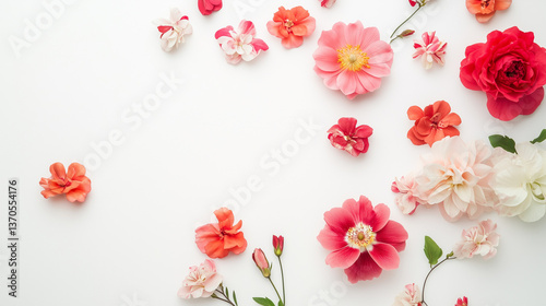 Wallpaper Mural ピンクの花々が彩るフラットレイアウトの白背景 Torontodigital.ca