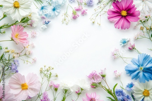 Wallpaper Mural A flower arrangement with a white background.  colorful floral frame on a white background, with blue, pink and purple flowers. Torontodigital.ca