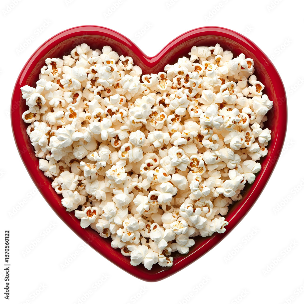 Red Heart-Shaped Bowl Filled with Popcorn Red Heart-Shaped Bowl Filled with Popcorn