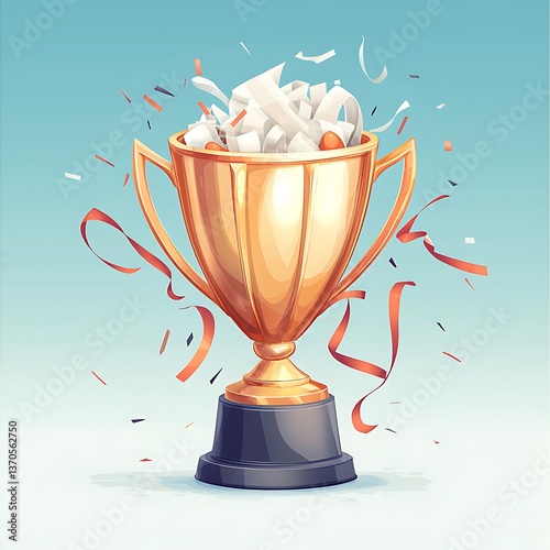 Winning Trophy for Celebration, Confetti, Blue.