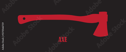 Red silhouette of axe on black background. Banner template for printing, print, game icons of shooters and action games, military style, cold arms.