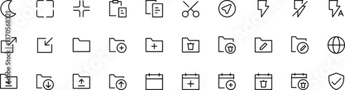 A black-and-white icon set representing various UI functions