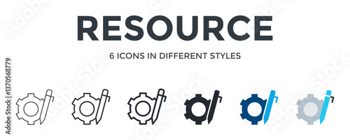 Resource Icon In Different Style Vector Illustration. Designed In Thin Line, Regular Line, Bold Line, Glyph, Color Fill, And Flat Style Can Be Used For Web