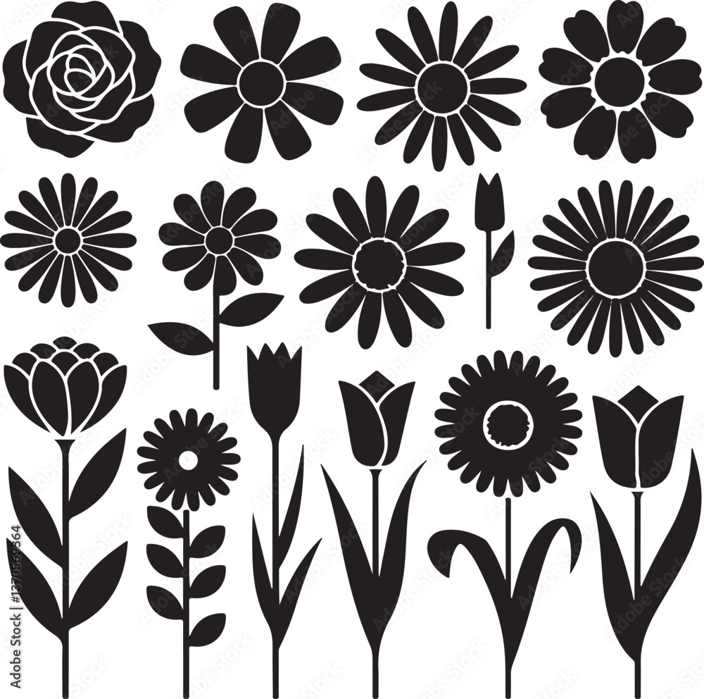 set vector various lily flowers silhouette set vector various lily flowers silhouette