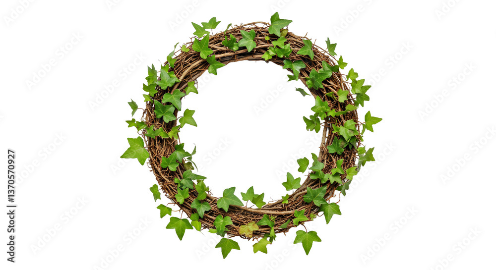 A Rustic Ivy Wreath With a Mix of Fresh and Slightly Dried Green Leaves, Adding Texture and Depth- A Rustic Ivy Wreath With a Mix of Fresh and Slightly Dried Green Leaves, Adding Texture and Depth-