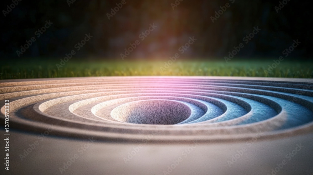 Fototapeta premium Serene Stone Concentric Circles Depressing Into a Center Point Peaceful Garden Design