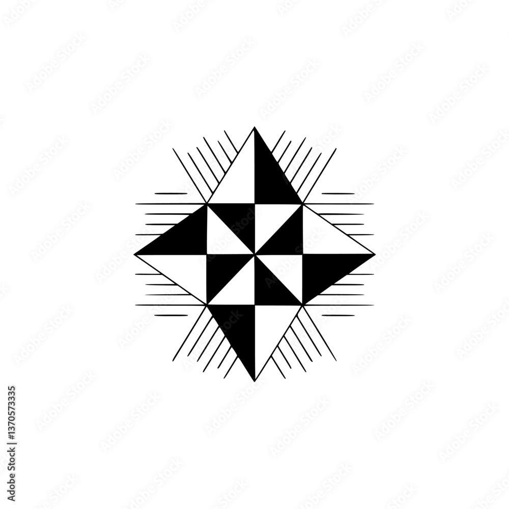 Obraz premium Geometric Black & White Starburst Design on Gray Background