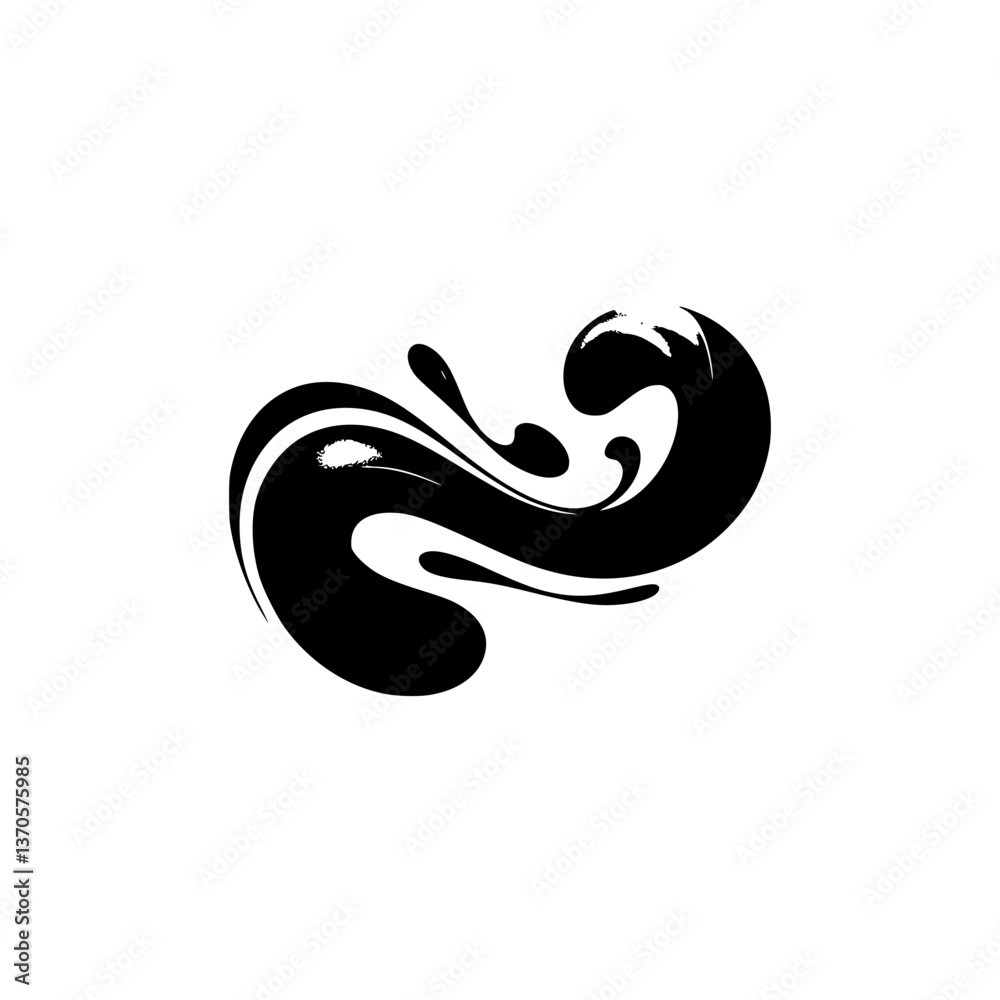 Obraz premium Abstract Black Fluid Swirl on White Backdrop - Elegant Design