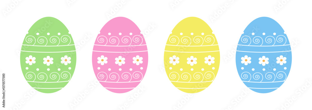 Easter eggs set. Colored eggs isolated on a white background. Flat design. Colored icon, vector illustration.
Easter eggs set. Colored eggs isolated on a white background. Flat design. Colored icon, vector illustration.