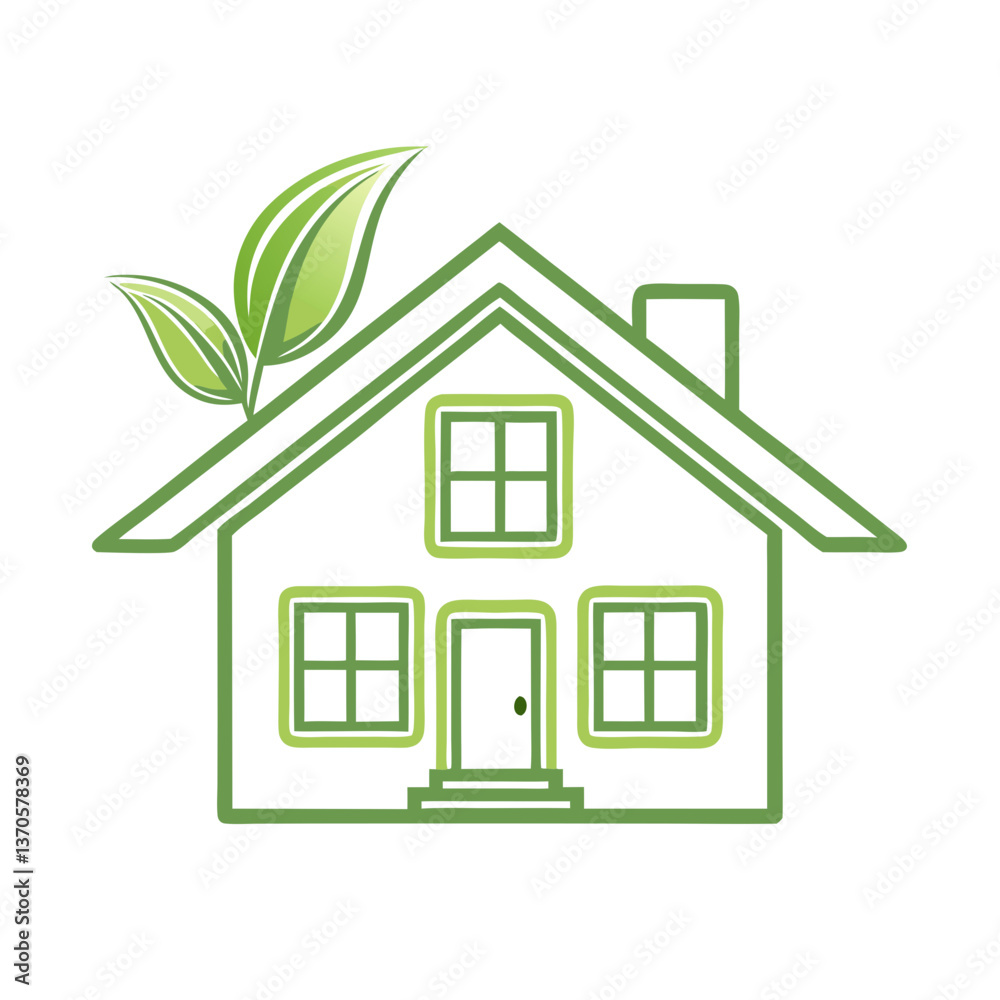 Eco-friendly house design with green leaves Eco-friendly house design with green leaves