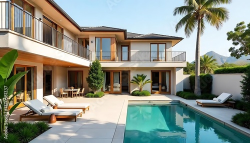 A courtyard-style home in ally s beach  Front of Home in Mediterranean Style  Modern Residential Construction  created with generative ai