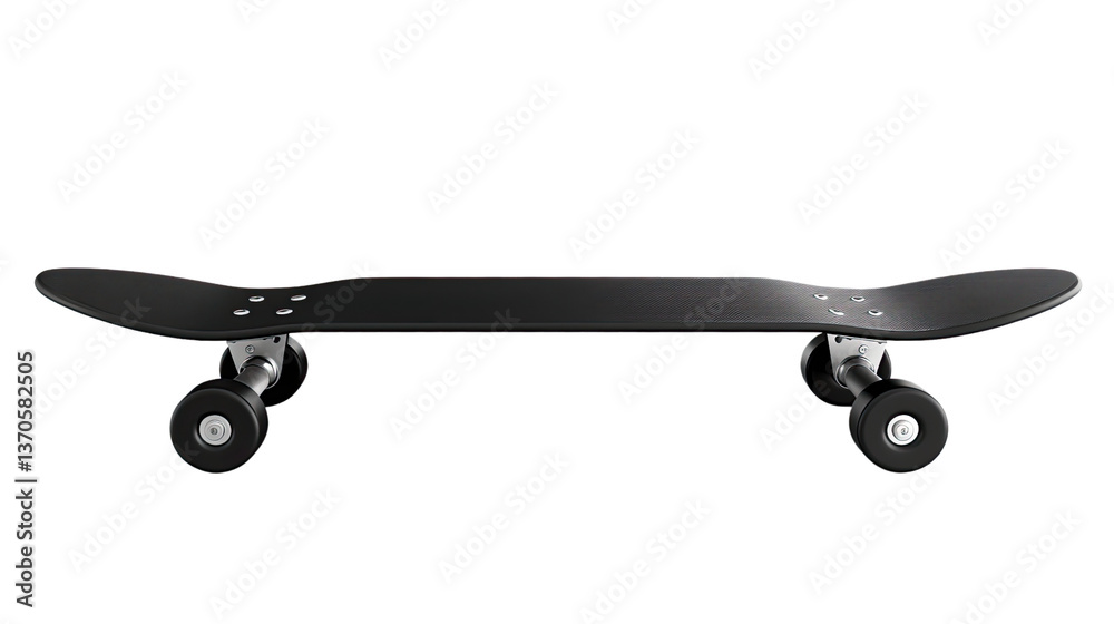 Sleek Skateboard: A minimalistic and stylish skateboard, perfectly centered, showcases its design with dark tones. Sleek Skateboard: A minimalistic and stylish skateboard, perfectly centered, showcases its design with dark tones.