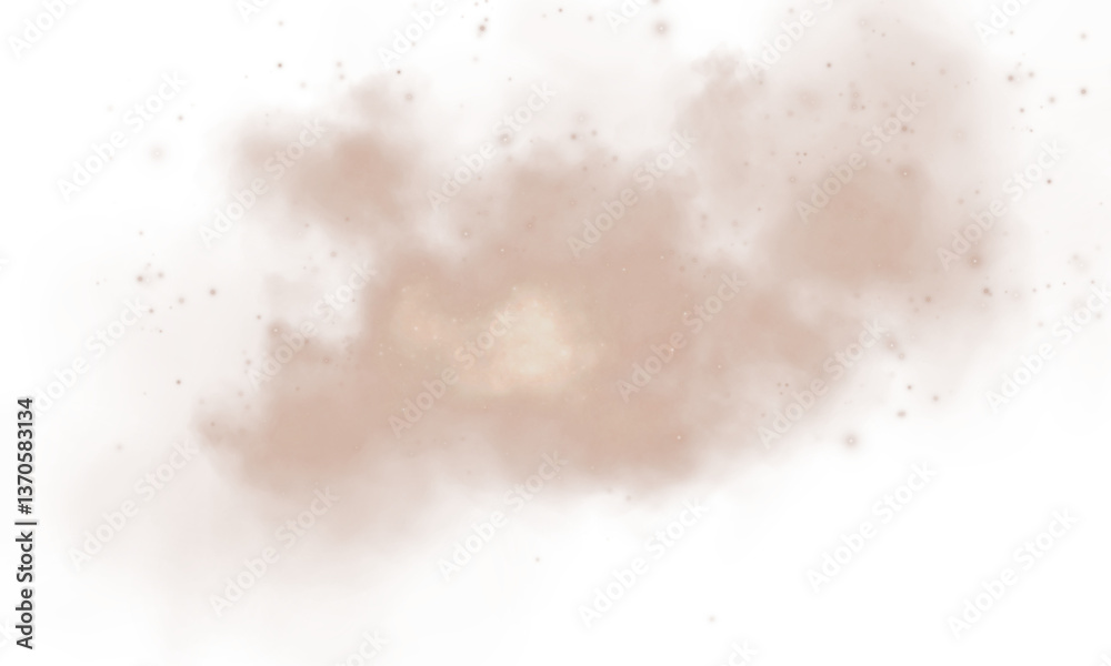 Magic chocolate brown smoke with glitter and small particles of twinkling stars. Fog with luminous particles. Chocolate brown vapor with stardust. PNG.