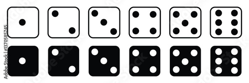 Game dice set isolated on transparent background. Set of dice in flat and linear design from one to six. Traditional game die with marked with different numbers of dots . vector illustration. 