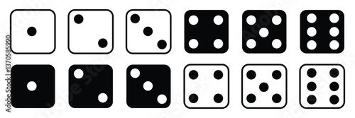 Game dice set isolated on transparent background. Set of dice in flat and linear design from one to six. Traditional game die with marked with different numbers of dots . vector illustration. 