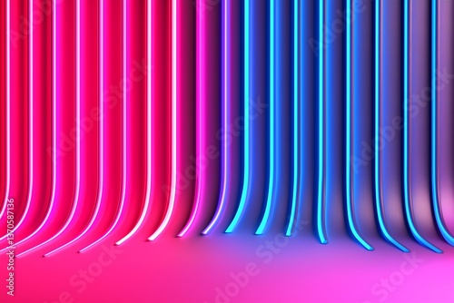 Abstract Red and Blue Laser Lines, Neon Technology Banner Design with Glowing Stripes, Hi-Tech Abstract Background with Black Stripes and Glowing Light Effects