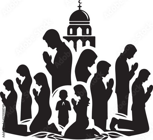 vector illustration of people with praying 
