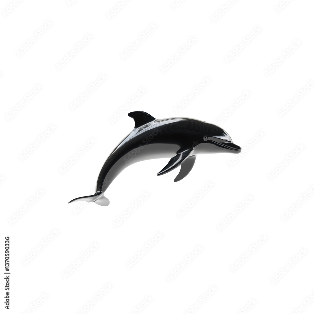 Fototapeta premium A black dolphin leaps gracefully through the air, showcasing agility and strength against a clear backdrop.