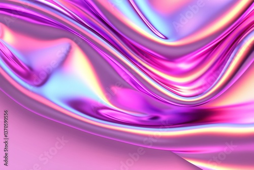 Holographic Purple and Green Iridescent Fluid Wave Cloth in Motion, Matte Abstract 3D Render, Neon Gradient Design Element for Banners, Posters, and Wallpapers