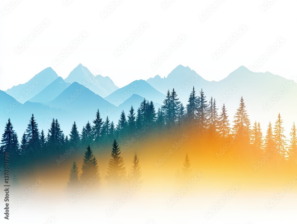 Obraz premium Misty mountain sunrise a serene landscape