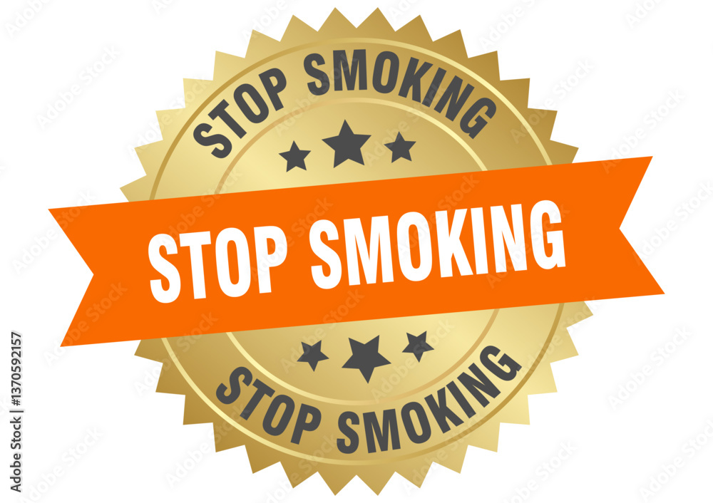 Obraz premium stop smoking. stop smoking round orange and gold label isolated on transparent background