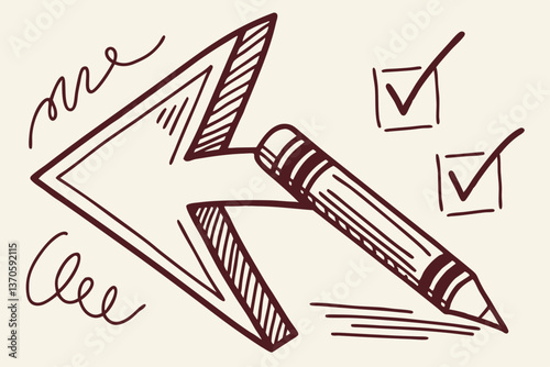Illustration of simple line drawings of arrows and pens.