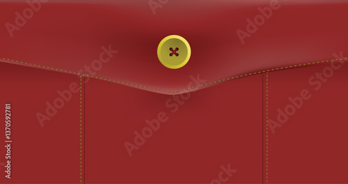 Red Leather Envelope With a Decorative Golden Button and Stitched Seam