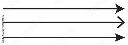 Long straight black arrows. A set of direction indicators up, down or right, left. Isolated vector illustration on white background.