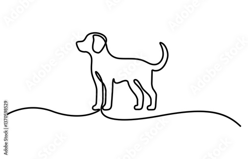 One continuous line drawing of a retriever dog sitting and relaxing. editable stroke. Minimalist Black Design. One Continuous Line Drawing of Pets Icon. vector illustration.
