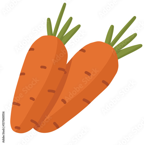 Flat illustration of paired carrots featuring bold orange color and soft green stems. The smooth curves and friendly look evoke a fresh and natural food atmosphere.