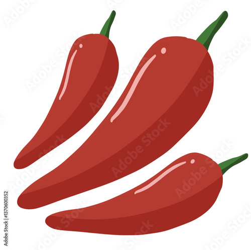 Flat illustration of cayenne peppers, shown in bold red tones with clean green tips. The soft shape and vibrant color evoke a hot and lively atmosphere.