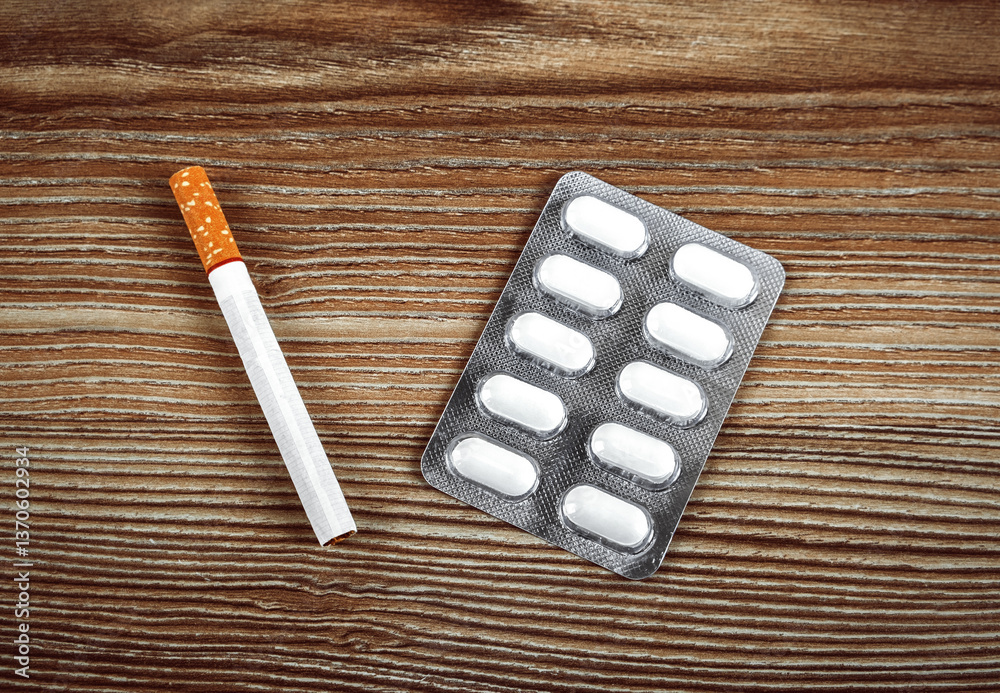 Pills and Cigarette on the Table