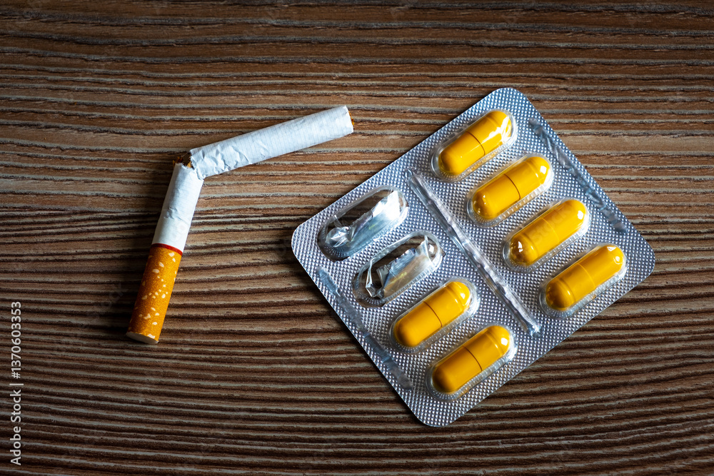 Pills and Cigarette on the Table