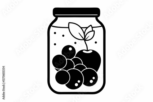 fruit jar with preserved fruits line art illustration