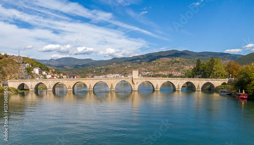 Aerial view in ancient bridge in Visegrad, Bosnia and Hercegovina