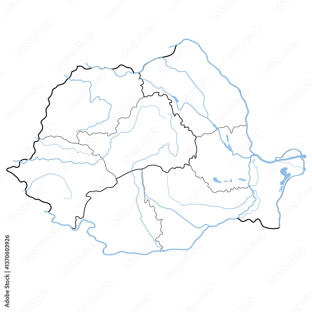 Obraz premium Romania map with Transylvania, regions and waterways