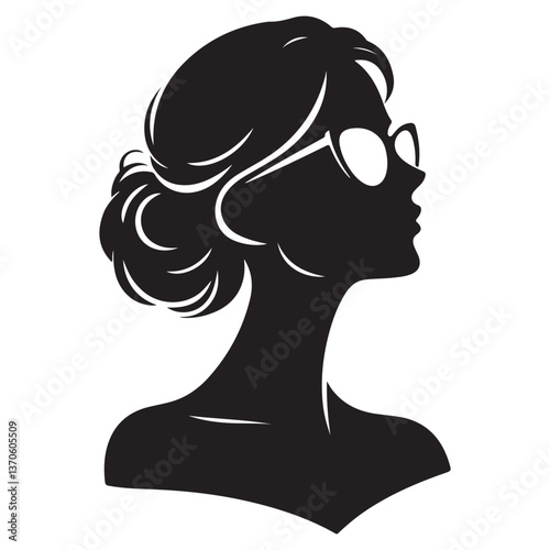 Elegant Woman Hairstyle Silhouette with Glasses Vector Illustration